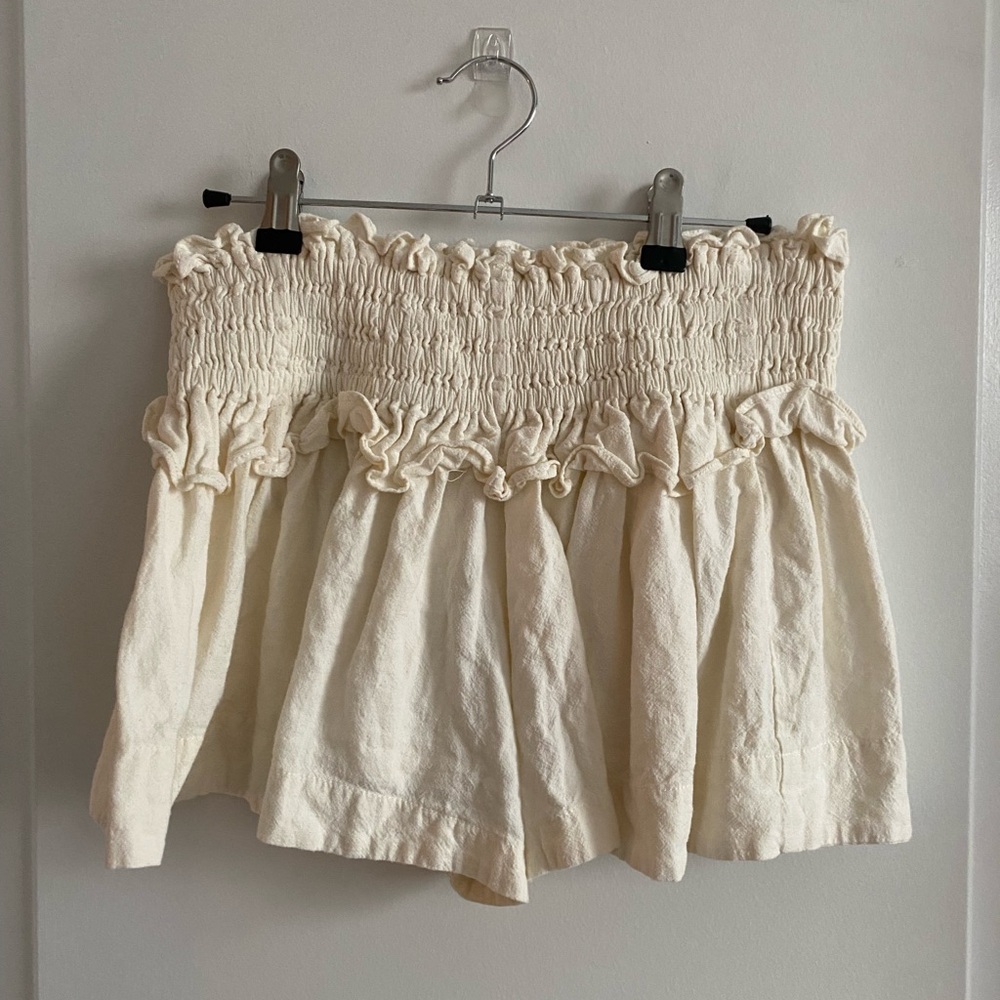 Cream Smocked Ruffle Shorts - Picture 3 of 3